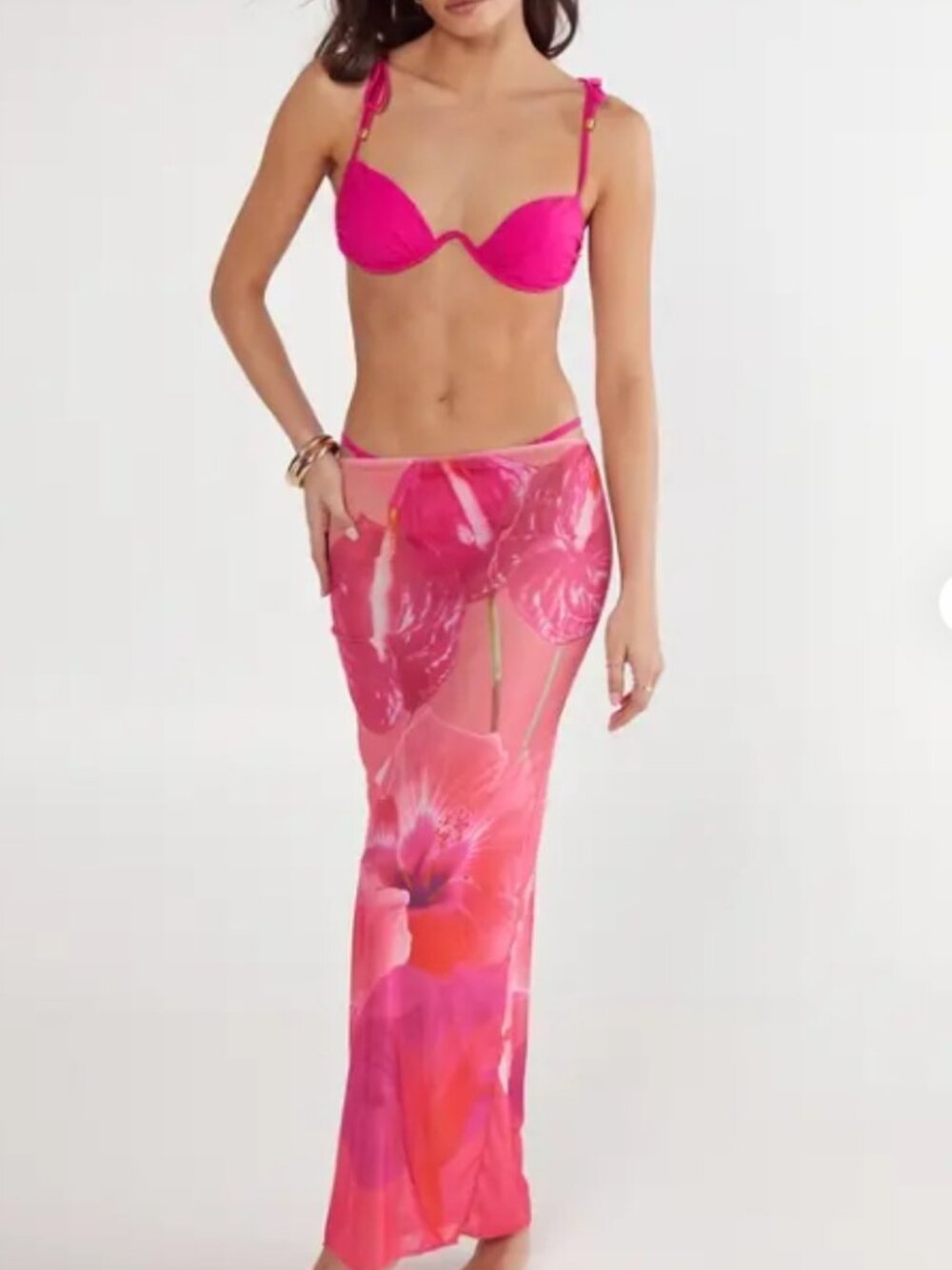 Nasty Gal V Wire Tie Shoulder Placement Print Flower Maxi Skirt 3 pc Set